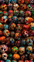 Fototapete Schädel AI generated pattern of colorful skulls with different colors. Halloween background