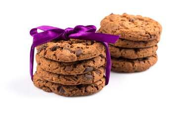 Chocolate chip cookies isolated on white