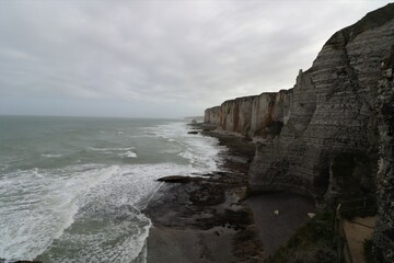 rough coastline with steep rock formation