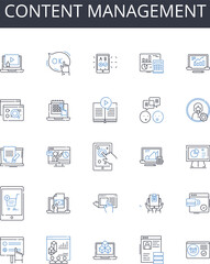 Content management line icons collection. Interface, Functionality, Compatibility, Usability, Optimization, Integration, Automation vector and linear illustration. Accuracy,Speed,Innovation outline