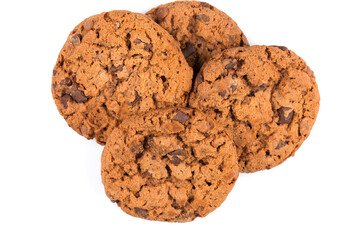 Chocolate chip cookies isolated on white