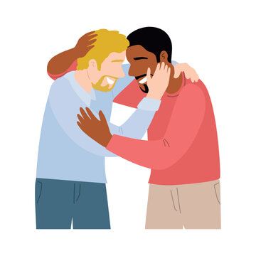 Happy homosexual men couples in love embrace each other. vector flat style cartoon illustration.   
