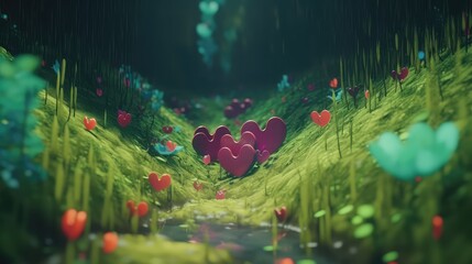 3d illustration of heart shaped forest with heart, love shaped forest wallpaper, 4k