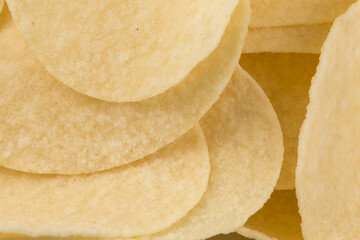 Prepared potato chips snack closeup view