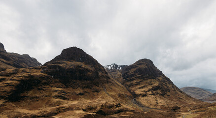Panoramic view on the West Highland Way over valley of Glen Coe Highlands of Scotland, UK.