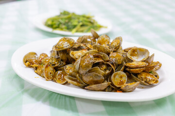 Chinese dishes stir fry clam with the sauce
