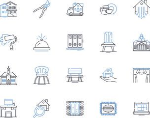 Studio and loft line icons collection. Chic, Industrial, Minimalistic, Bright, Cozy, Spacious, Vintage vector and linear illustration. Rustic,Urban,Contemporary outline signs set