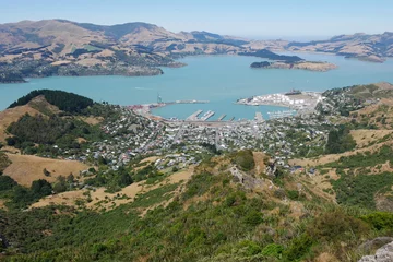 Foto op Canvas Blick vom Mount Pleasant Bergwelt bei Christchurch und Lyttleton in Neuseeland mit Caldera © Falko Göthel