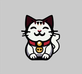 Maneki Neko doll logo icon illustration design. Japanese lucky doll