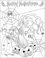 funny Halloween coloring page for kids and adults 
