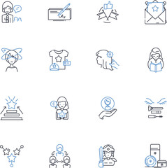 Gender discrimination line icons collection. Inequality, Oppression, Bias, Prejudice, Stereotypes, Chauvinism, Patriarchy vector and linear illustration. Misogyny,Sexism,Harassment outline signs set