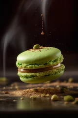 Keuken spatwand met foto pistachio macaron dessert on a dark background © Оксана Чубенко