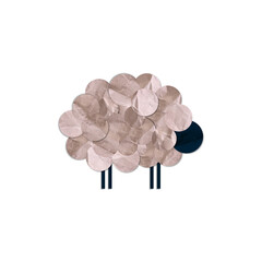 Stylish illustration with sheep, ram, lamb. Paper cut card, print, design
