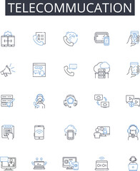 Fototapeta premium Telecommucation line icons collection. Information technology, Electronic communication, Digital nerking, Wireless technology, Internet communication, Telephony systems, Data transmission vector and