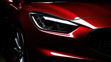 Obraz na płótnie Canvas Close up red luxury car on black background with copy space