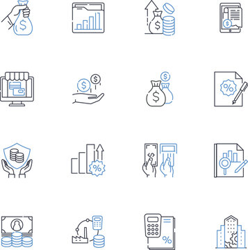 Mortgage lending line icons collection. Rates, Refinance, Equity, Credit, Loan, Interest, Property vector and linear illustration. Approval,Closing,Lender outline signs set