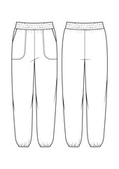 French Terry fleece Sweatpants technical drawing / flat sketch /CAD / ADOBE Illustrator vector digital download