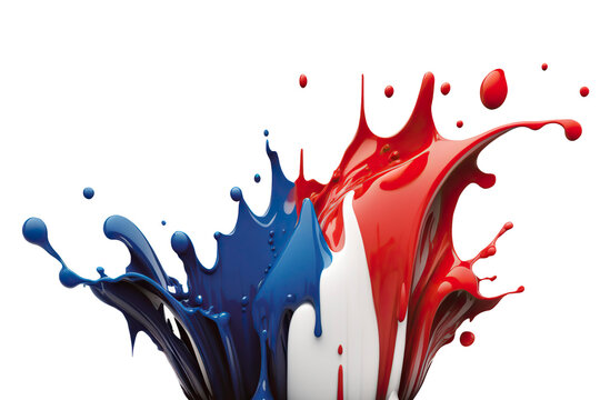 Colorful paint splash. Blue, red and white colors. Isolated design element on the transparent background. Generative AI.