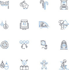 Festivity line icons collection. Celebration, Traditions, Fireworks, Festive, Gathering, Joyful, Seasonal vector and linear illustration. Revelry,Merriment,Decorations outline signs set