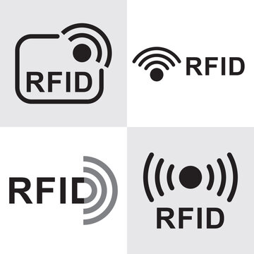 Rfid icons. Wireless radio identification signs, vector