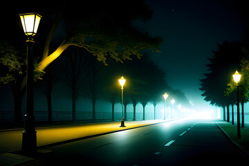 street lights at night in the city park