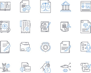 Finance unit line icons collection. Accounting, Auditing, Budgeting, Capital, Cash, Credit, Debt vector and linear illustration. Derivatives,Equity,Financials outline signs set