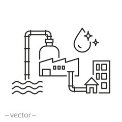 water filtration or purification icon, plant desalination equipment, thin linear symbol on white background - editable stroke vector illustration eps10
