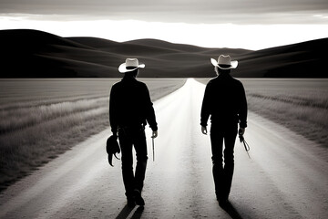 Lonesome Cowboy going back home at Golden Hour