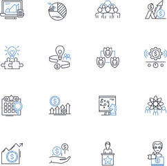 Conquer a business line icons collection. Ambition, Strategy, Innovation, Persistence, Courage, Focus, Resilience vector and linear illustration. Vision,Leadership,Dedication outline signs set
