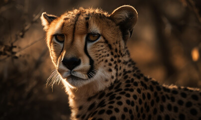 Naklejka na ściany i meble close up photo of cheetah in its natural habitat. Generative AI