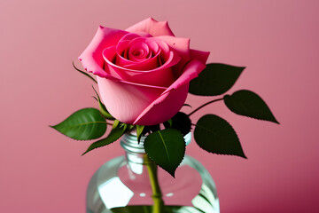 Fototapeta premium Close-up Of Rose In Bottle Over Pink Background