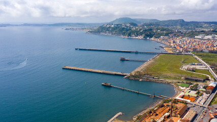 Aerial view of the ex Italsider area of Bagnoli from the Posillipo hill, in the metropolitan city...