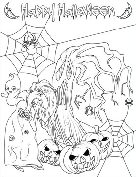 funny Halloween coloring page for kids and adults