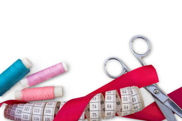 Sewing accessories on a transparent background. The concept of sewing, needlework.