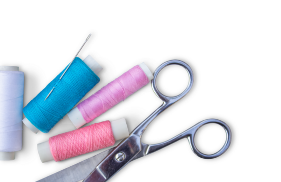 Sewing accessories on a transparent background. The concept of sewing, needlework.