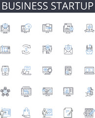 Business startup line icons collection. Entrepreneurial venture, Company launch, New business, Launchpad, Innovative startup, Commercial start, Venture launch vector and linear illustration. Creative