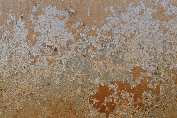 Rusted steel plate. Abandoned house, ruins. Metal. Background material. Stone, rock, etc… Brown. 