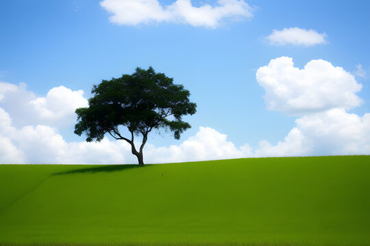 Scenic View Of Grassy Field Against Blue Sky