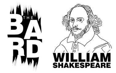 A vector illustration of William Shakespeare in black on an isolated white background
