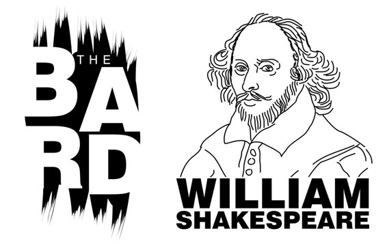 A vector illustration of William Shakespeare in black on an isolated white background
 - Powered by Adobe