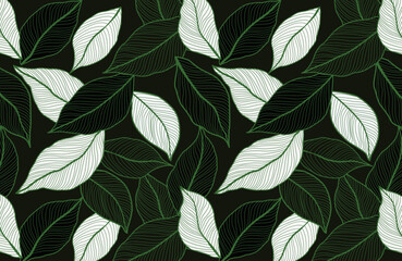 012 Green leaves and seamless patterns on the dark background