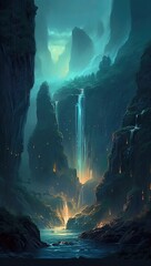 Waterfall in the mountains Generative Ai