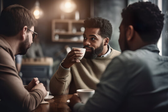 A fictional person. Coworkers bonding over coffee in break room