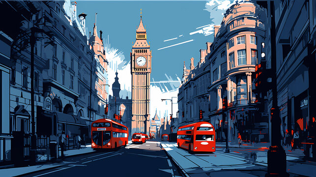 Illustration of the beautiful city of London. United Kingdom © proslgn