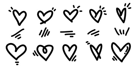 Doodle hearts in set. hand drawn style. love symbol. vector illustration