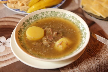 Khash is beef leg soup. Traditional dish in Afghanistan, Armenia, Azerbaijan, Bosnia and...