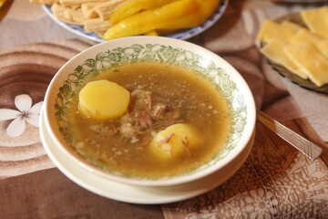 Khash is beef leg soup. Traditional dish in Afghanistan, Armenia, Azerbaijan, Bosnia and Herzegovina, Bulgaria, Georgia, Iran, Iraq and Turkey