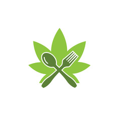 Healthy food logo. concept logo, with the symbol of a spoon, fork and leaf. Can be for restaurants, healthy food products, website logos for food consultants and others