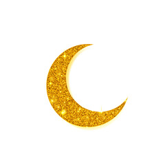 Obraz na płótnie Canvas Crescent Islamic for Ramadan Kareem design on white background. Gold glitter moon vector illustration..