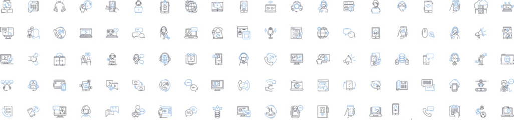 Information technology line icons collection. Cyberspace, Coding, Blockchain, Virtualization, Encryption, Big data, IoT Internet of Things vector and linear illustration. Cybersecurity,Cloud computing